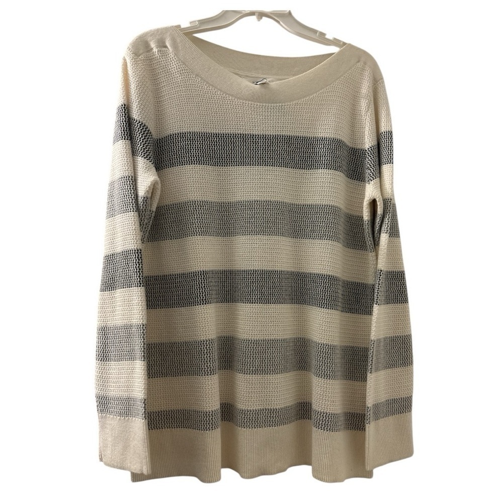 MARKET AND SPRUCE sweater, cotton blend, boat neck, long sleeves, thick stripes